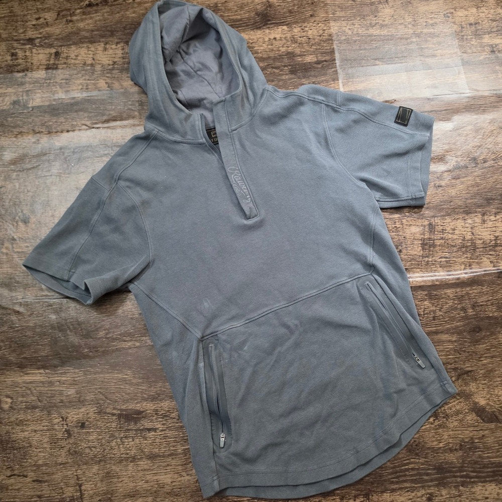 RAWLINGS Short Sleeve Hoodie Mens Large Grey Quarter Zip Pullover Athletic